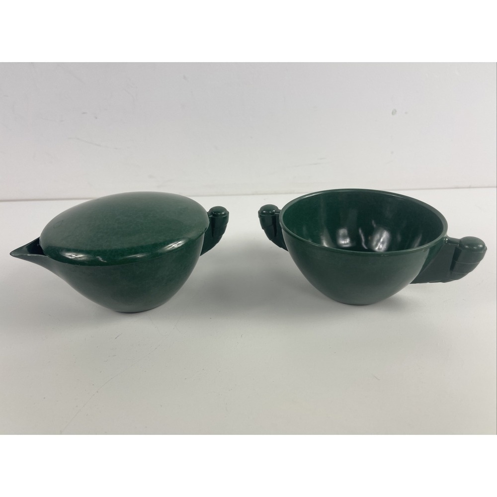 Vintage Sugar Bowl & Creamer Cup Color Flyte‎ Melmac Branchell Green MCM Camping
